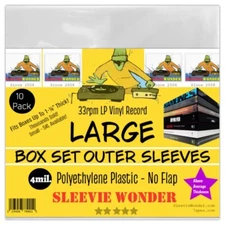LARGE Box Set Sleeves (x10) 4mil Strong No Flap - Fits 1-1/8" Thick - 33rpm LP