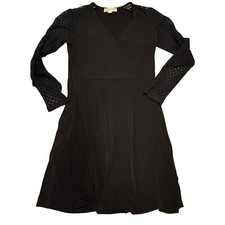 Michael Kors Black Dress Lace Sleeve V-Neck Fit Flare Career Small