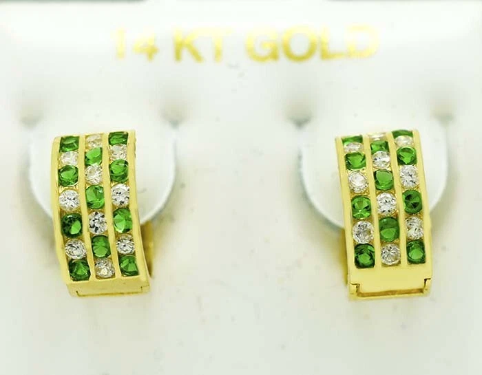 PENDIENTES HUGGIE ESMERALDA CREADA EN LABORATORIO 1,74 quilates y zafiro blanco oro macizo 14k Foto 3 de 4