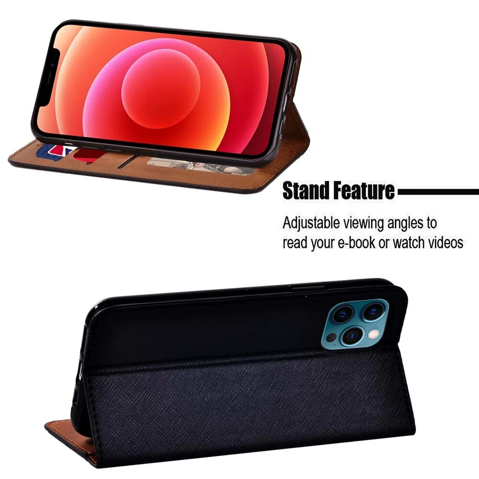 Leather Stand Wallet Case Cover For Apple iPhone XR/SE/6/7/8/11/12/13/14/15/Pro - Image 4 of 4