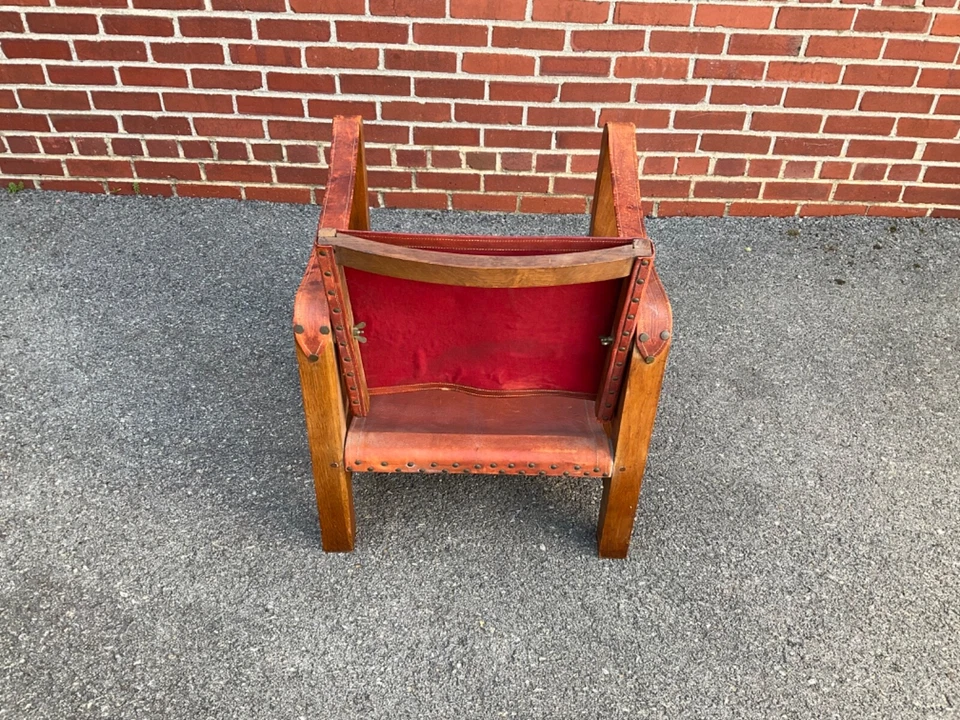 Silla safari francesa vintage de cuero moderna de mediados de siglo Foto 4 de 4