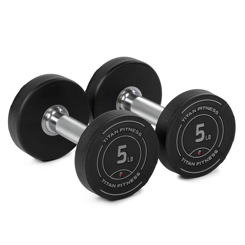 Titan Fitness 5 LB Set Round Urethane Dumbbells, 32mm Medium Volcano Knurling
Opens in a new window