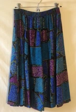 Vtg Tumbleweeds Womens L Blue Purple Colorful Geometric Elastic Waist Midi Skirt