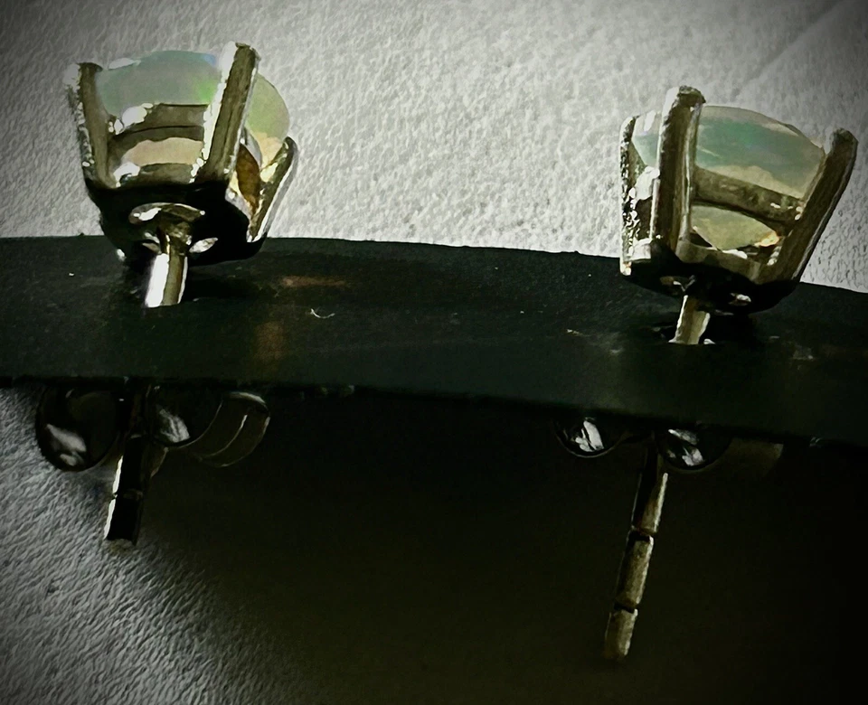 Genuine Ethiopian Opal Studs Earrings (1/2  Carat each) - 4 - Prong - Push Backs - Image 4 of 4