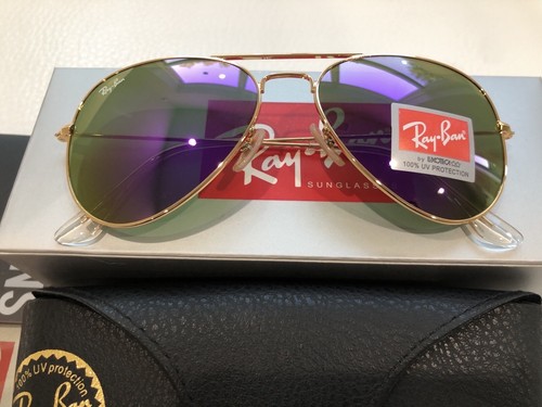 Ray Ban Gafas de sol Mujer Aviador Espejo Flash Lente Marco Dorado - Imagen 4 de 7