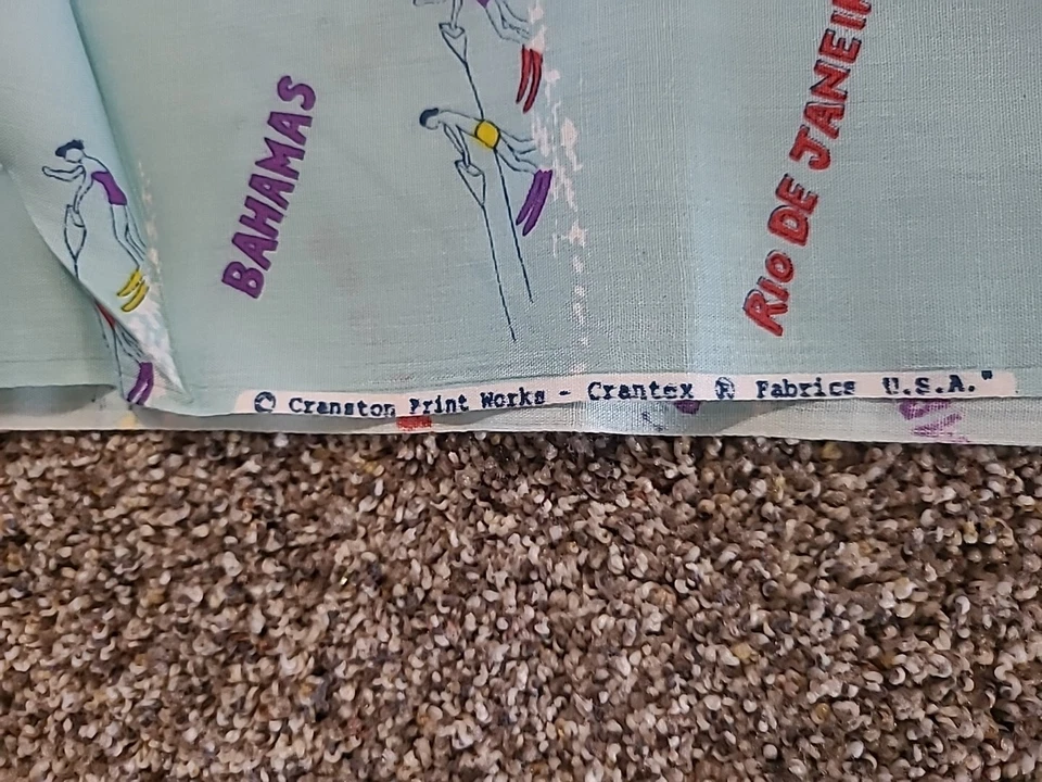 Vintage Cranston Fabric Remnant Waterskiing Florida Malibu Bahamas Rio Water Ski - Image 3 of 4