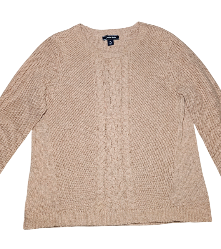 Land's End Women's M Light Brown Fisherman Cable Knit Preppy Sweater
