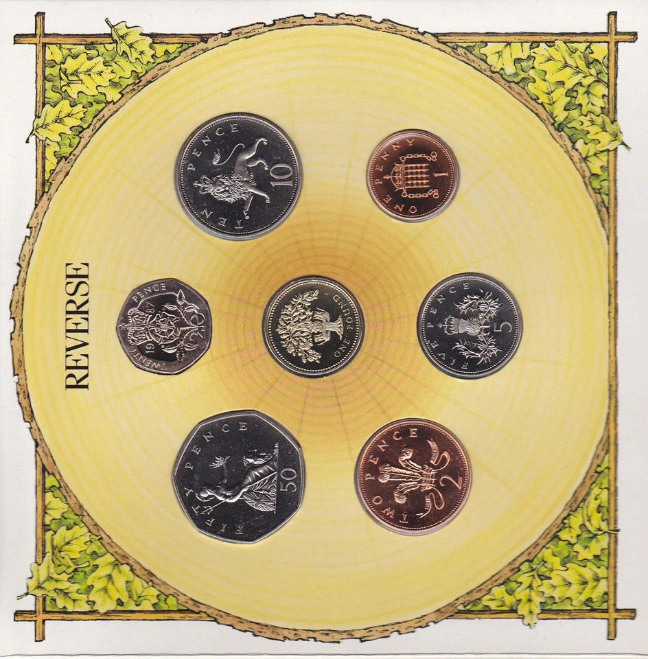 1987 United Kingdom Brilliant Uncirculated 7 Coins Set Queen Elizabeth II - Image 2 of 4