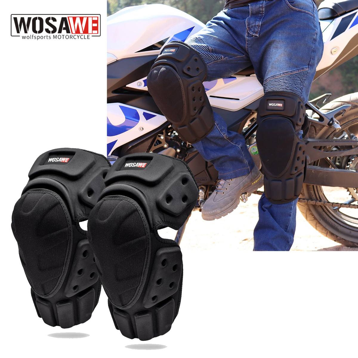 WOSAWE Motocross Knee Pads Motorcycle Shin Leg Guards Knee Guard