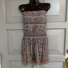 GAP Boho Print Strapless Mini Dress Cotton Blend SZ M Smocked Waist & 1/2 Smocke