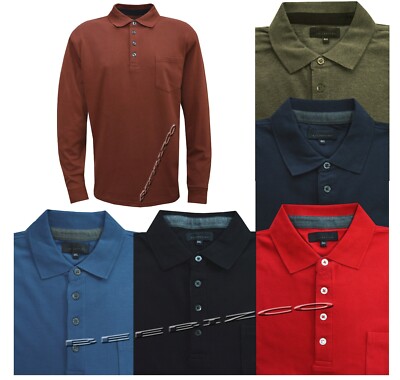 Herren 100 % Baumwolle Langarm King Size Uni Polo Shirt T-Shirt Oberteil XL - 8XL