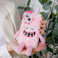 3D Descrizione Peluche Pelliccia Calda Custodia Silicone per iPhone 11 12 13 14 Pro Max