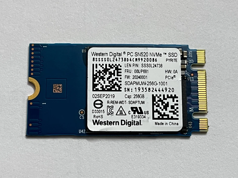 WD PC SN520 NVMe SDAPMUW-256G-1101 256GB SSD M.2 2242 PCIe3 x 2 For Lenovo T480 - Image 2 of 4
