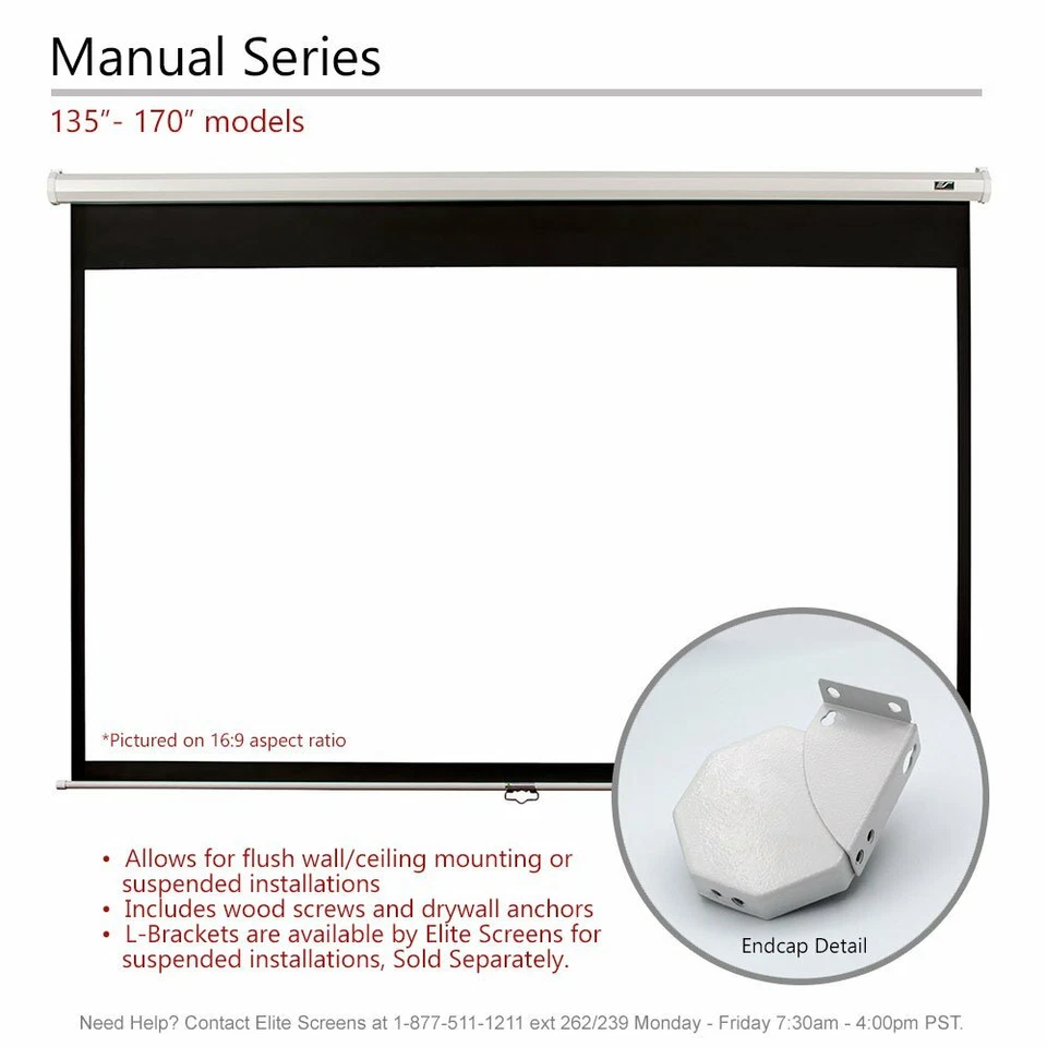 135-INCH 16:9 Pull Down Manual Projector Screen AUTO LOCK Home Theater Ultra HD - Image 3 of 4