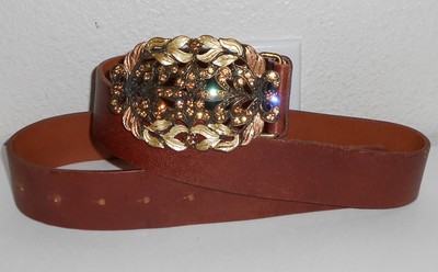 Cabi Brown Leather Belt Size M Rhinestone w/ Rose Gold Leaf  display picture 1