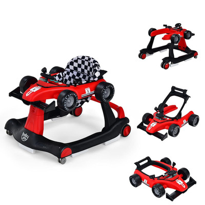 Baby Walker Car Shape Foldable Music Lights Adjustable Red