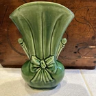 Vintage Shawnee Green Art Pottery Ribbon Bow Vase - USA 819 - 1950's