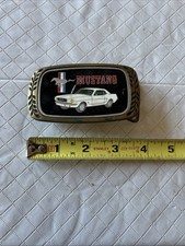 Vintage Belt Buckle Enamel Ford Mustang Shelby Gt Solid Brass Old Muscle Car