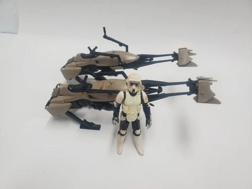 2x Vintage 1983 Star Wars Speeder Bike Lot (No Flaps) & Scout Fig Kenner Taiwan