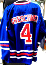 RON GRESCHNER RANGERS LEGEND AUTOGRAPH STITCH LETTER JERSEY COA FR SHP
