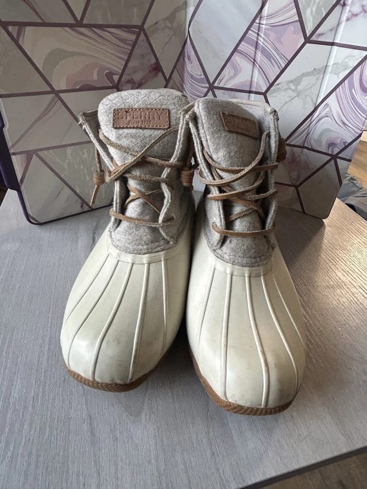 Botas de lana en relieve de agua salada Sperry STS82473 Off White Duck para mujer talla 6,5 Foto 2 de 4