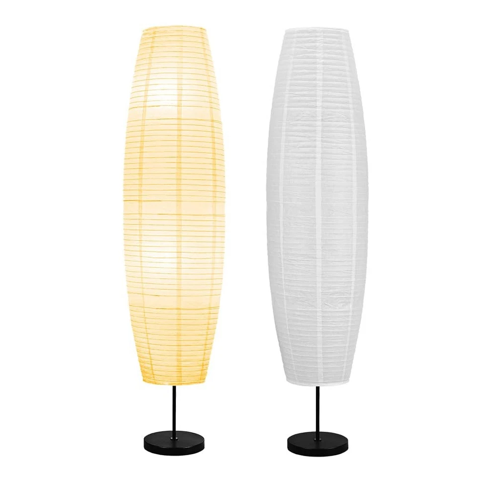 Lámpara de pie beige de papel y acero inoxidable para salón, dormitorio, dormitorio,... Foto 2 de 4