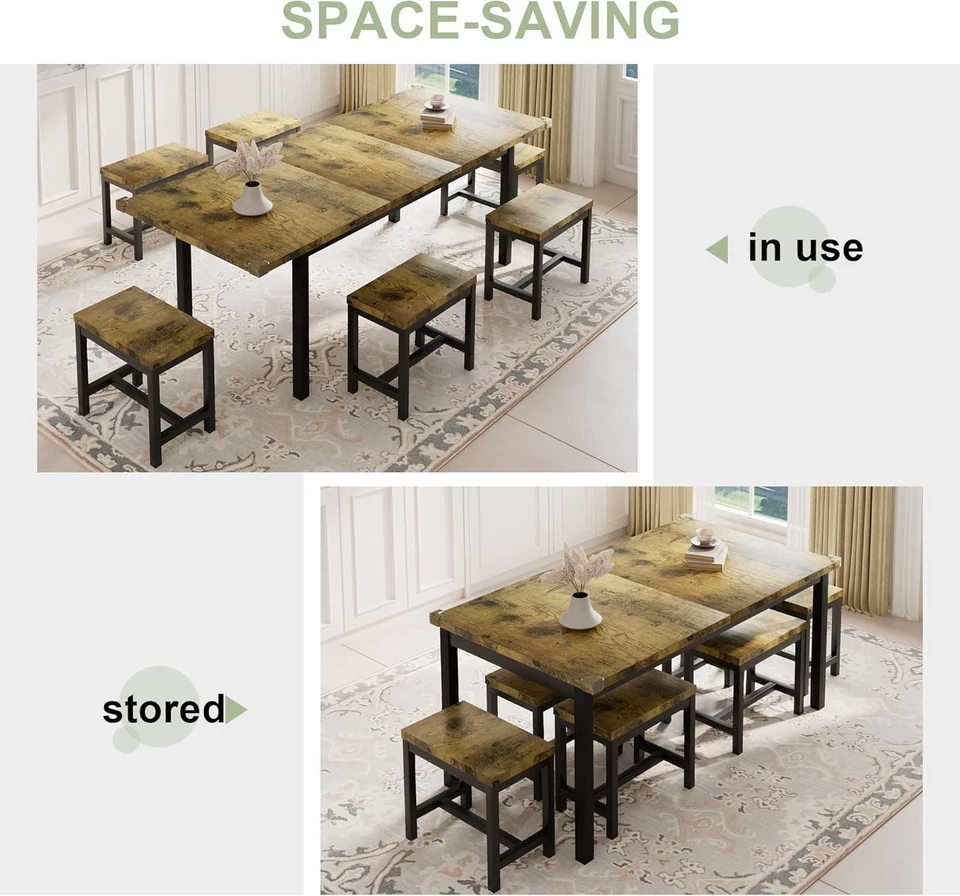 7-Piece Dining Table Set with 6 Stools Large Extendable Kitchen Table Set - Image 4 of 4