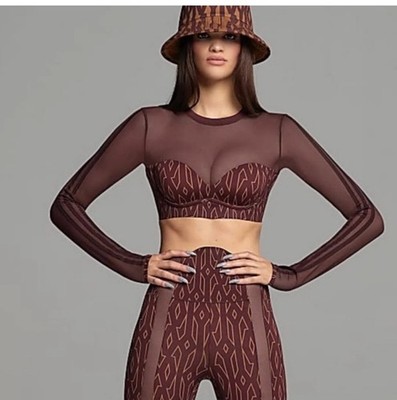 adidas x IVY PARK Women's Brown Mesh Stretch Long Sleeve Crop Top S