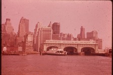 1950s 35mm Slide New York City Skyline Ferry Terminal Manhattan Harbor Building