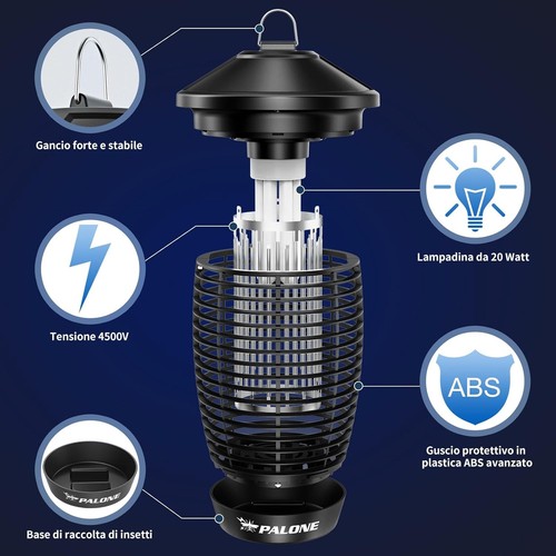 PALONE Lampada Antizanzare Elettrica, 4500V 20W UV Zanzariera Elettrica - Foto 3 di 9