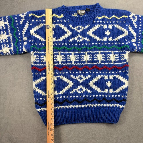 VTG Fair Isle Sweater Women Med Blue Acrylic Wool Hand Knit Crewneck Heavy Fuzzy, $25.49 - Photo 4
