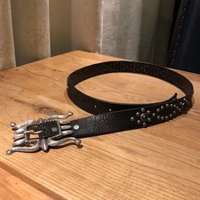 RRL Double RL Vintage Studded Leather Belt with Ornate Silver Buckle Size 30-34