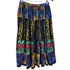 VTG Southwest Cotton Midi Crinkle Skirt OS Boho Tribal 90s Eclectic Maximalist