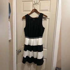Speechless Black & white Fit & Flare Mini Dress  with horizontal stripes-size 14
