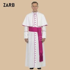 White Roman Cassock with Purple Trim  Catholic Clergy Priest Soutane Robe