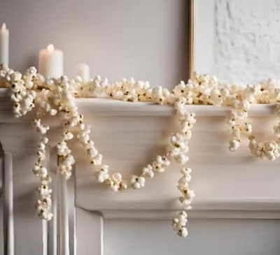 REAL Popcorn Garland Decoration - Handstrung from white popcorn - 10 ft length