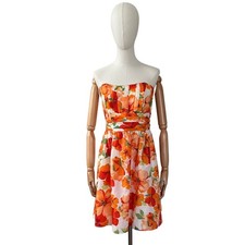 David’s Bridal Strapless Mini Dress Floral Orange Cream Green 12