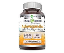 Amazing Formulas Ashwagandha Root+Black Pepper Extract Supplement-2100 Mg-120VEG