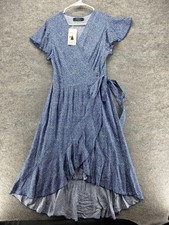 ZESICA Dress Womens M Blue Wrap Hi-Low Floral Short Flutter Sleeve Rayon Belted