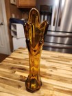 Vintage MCM Hand Blown 5 Finger Swung Vase Rootbeer Amber Color 10 3/4" — photo 2