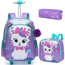Rolling Backpack for Girls Cute Kids Rolling Backpack with Lunch Bag Kids Bac...