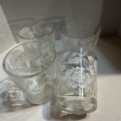 4 Vintage Libby Etched Floral Juice Glasses
