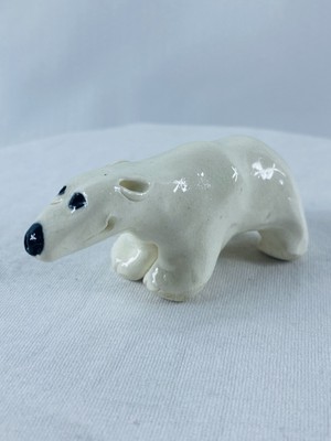 Hand Formed Clay Pottery Small Polar Bear Sculpture - Whimsical Expression
