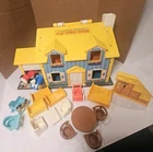 Vtg '69 Fisher Price Play Family House 952 Blue Yellow w Furniture Lot x18 Bell