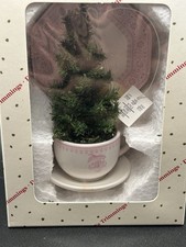 Vintage Dillard's Trimmings Teacup Miniature Evergreen Tree Ornament 5.5" Tall