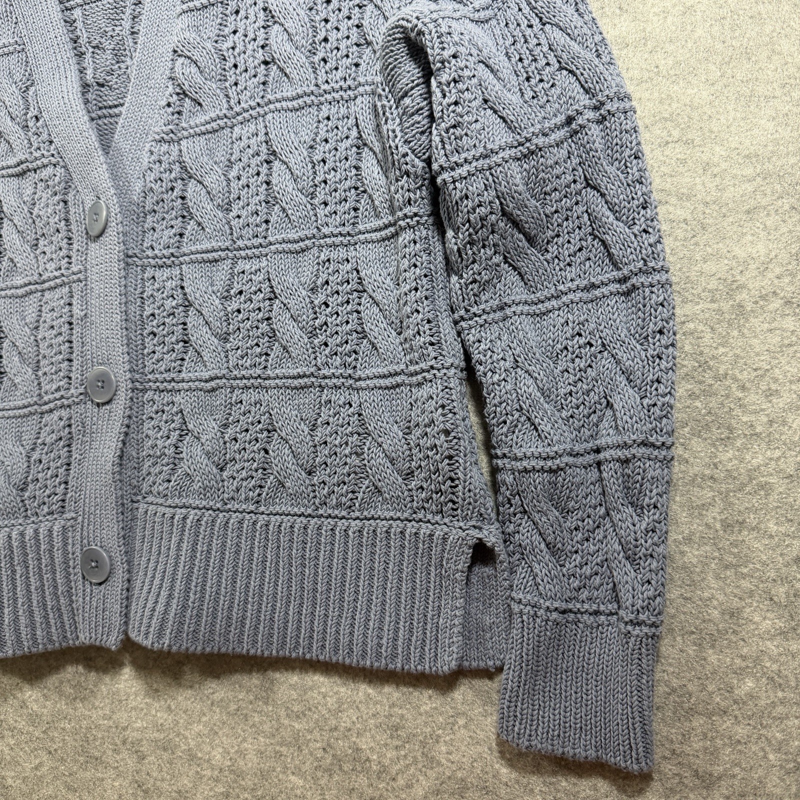 Madewell Cable Knit Cardigan Sweater Womens M Blue Cotton V Neck Button Front thumbnail 10