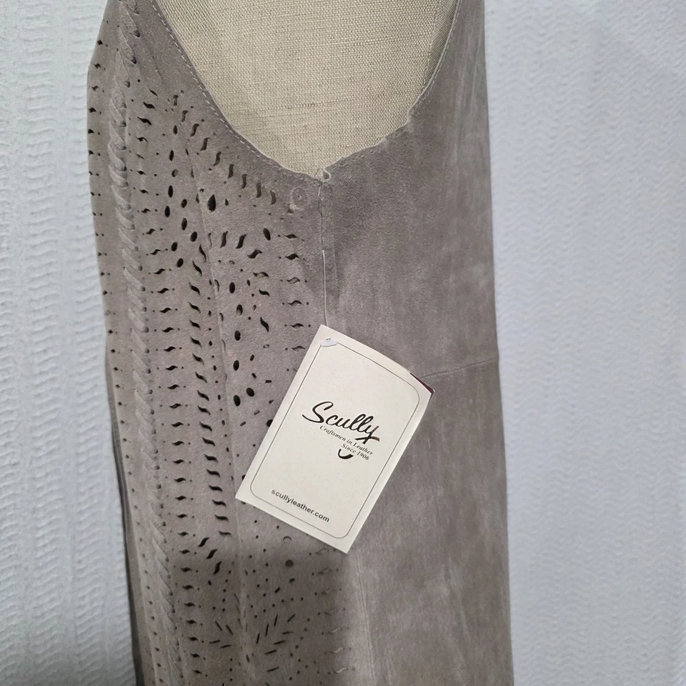 NWT Scully Light  Beige Suede Lace  LongCardigan Vest w/ Fringe L - Image 3 of 4