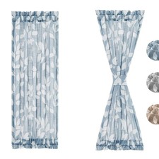 Side Light French Door Curtains 72" Long Blue White Leaf Window Curtains for ...