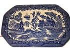 Vintage Cobalt Blue Willow Serving Platter Japan White Chinoiserie Tray Oriental — photo 1