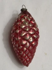 Vintage Japan Red Pinecone Glass Feather Tree Christmas Ornament 